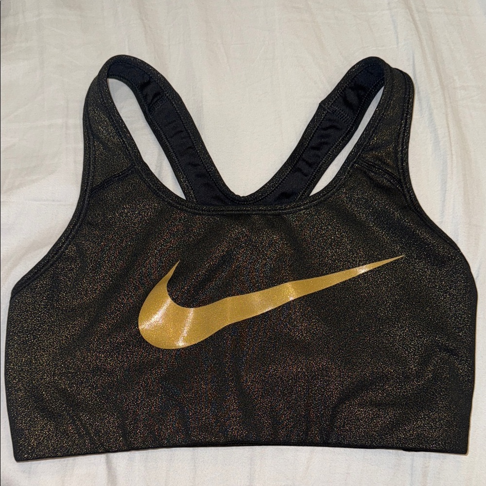 Nike Women's Black and Gold Sports Bra